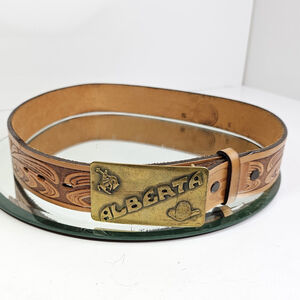 Alberta Cowboy Leather Belt 28-32 Inch Waist Belt Buckle Rodeo Cattle Farming